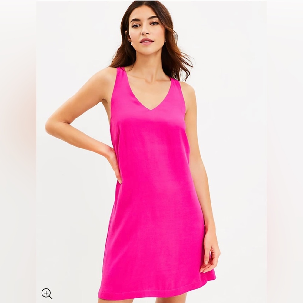 LOFT Criss Cross Back Swing Dress Hot Pink Poppy/ Barbie pink, Size XL